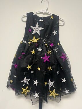 Black Star-Embroidered Tulle Party Dress
